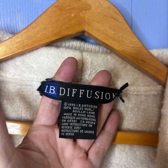 IB Diffusion Cream 100% Boiled Wool Shawl Collar Cardigan Jacket Size Medium - Picture 8 of 10